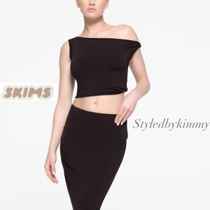 SKIMS COTTON TWIST Cropped Tie Top SOOT S SMALL NWT